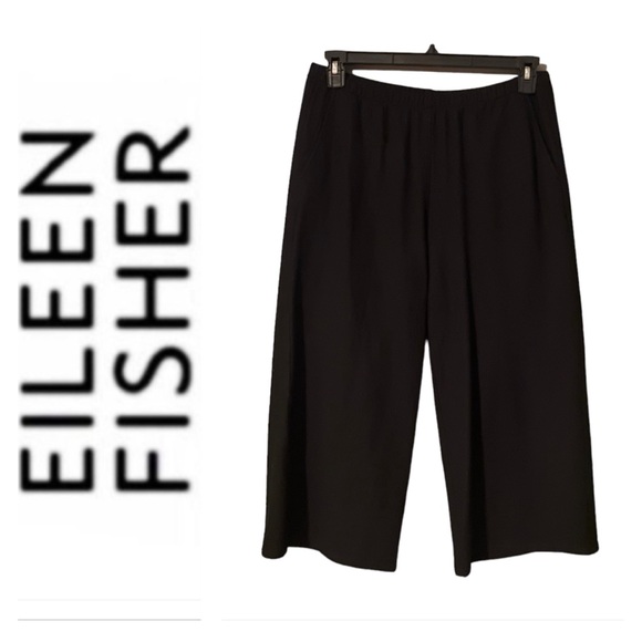 Eileen Fisher Pants - Eileen Fisher Womens 100% Wool Pull On  Cropped Wide Leg Pants Size MP Black